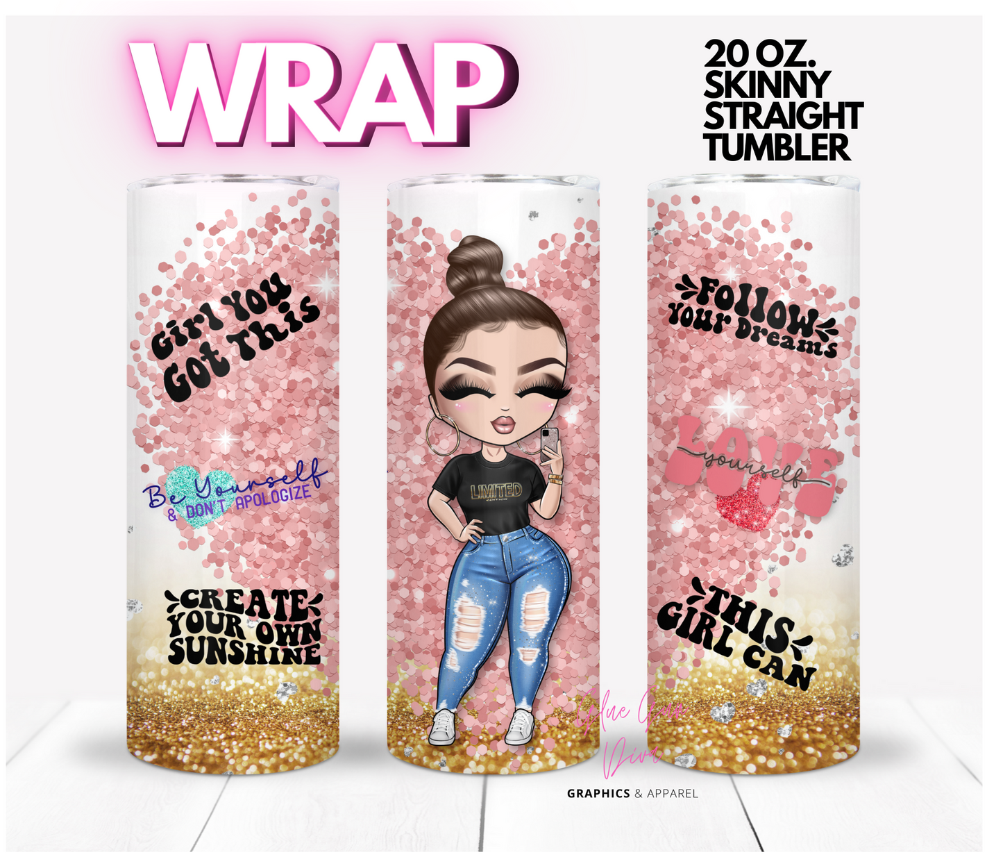 Girl Chat Skin tone 2- Digital tumbler wrap for 20 oz skinny straight tumbler