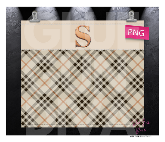 Letter S Plaid Canvas with Initial  -  Digital tumbler wrap for 20 oz skinny straight tumbler