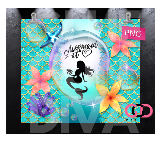 Mermaid At Heart -   Digital tumbler wrap for 20 oz skinny straight tumbler