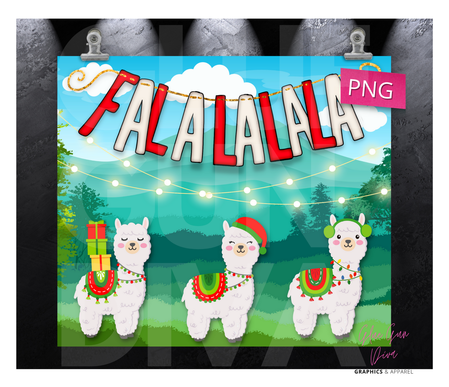 Falalala Llamas-  Digital tumbler wrap for 20 oz skinny straight tumbler