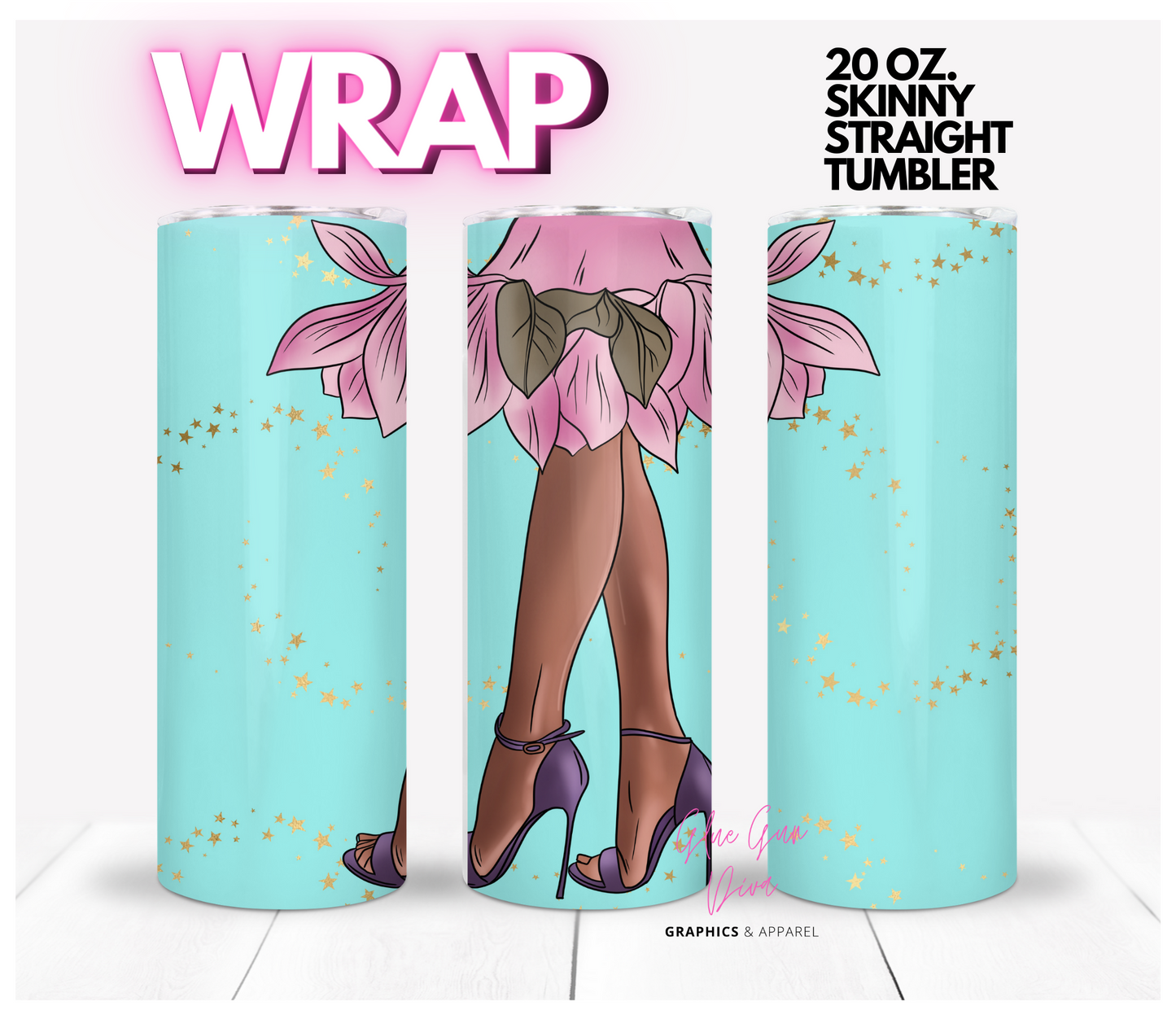 Flower Skirt Skin Tone Dark -Digital tumbler wrap for 20 oz skinny straight tumbler