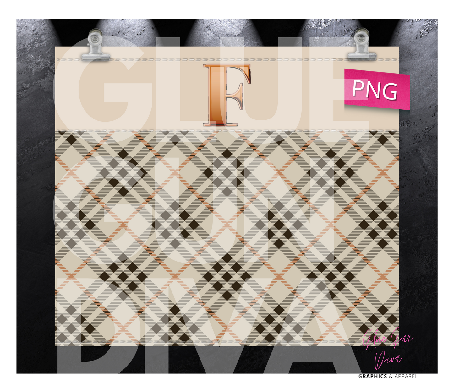 Letter F Plaid Canvas with Initial  -  Digital tumbler wrap for 20 oz skinny straight tumbler