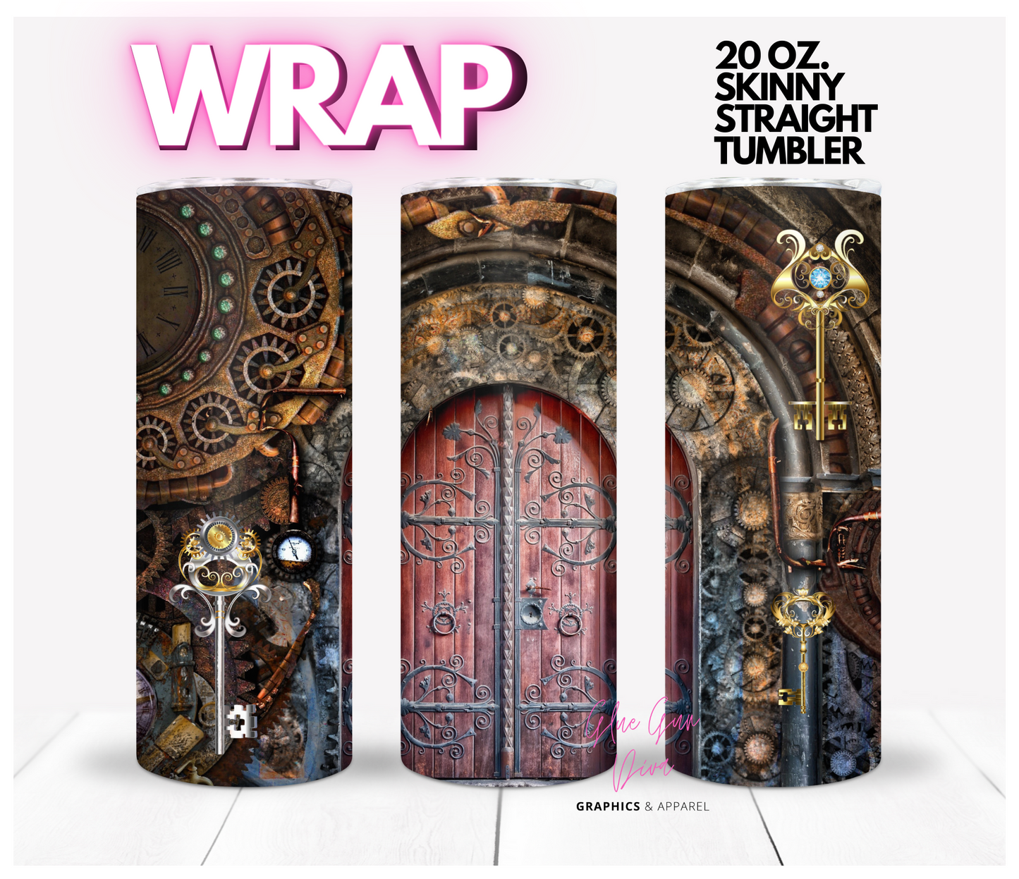 Steampunk Door - Digital tumbler wrap for 20 oz skinny straight tumbler