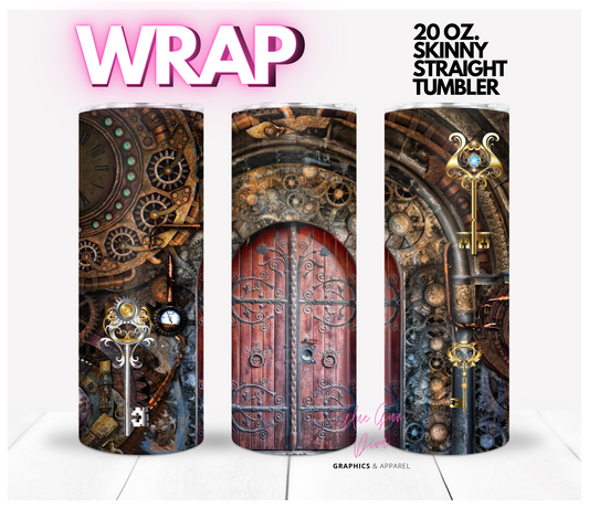 Steampunk Door - Digital tumbler wrap for 20 oz skinny straight tumbler