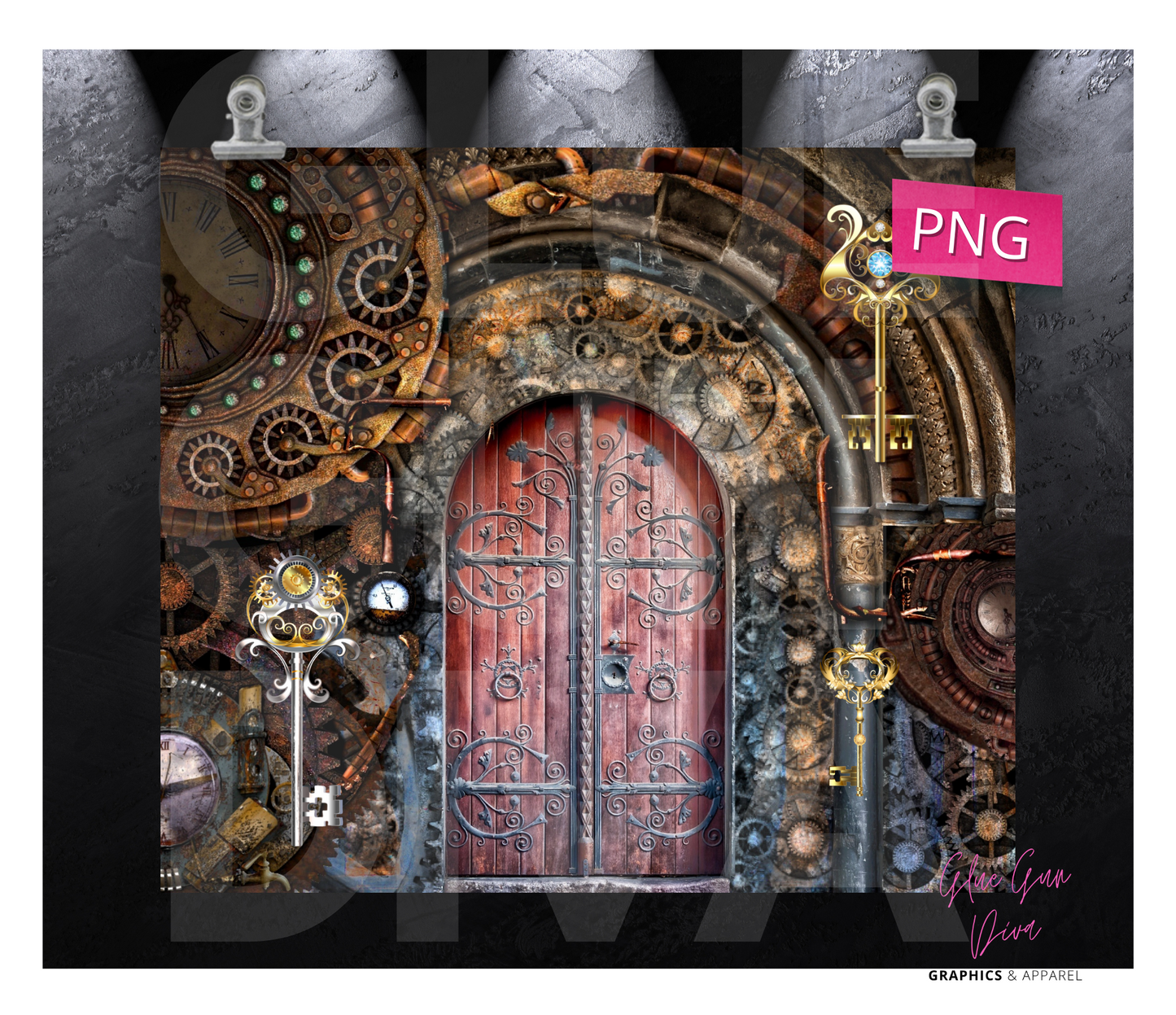 Steampunk Door - Digital tumbler wrap for 20 oz skinny straight tumbler