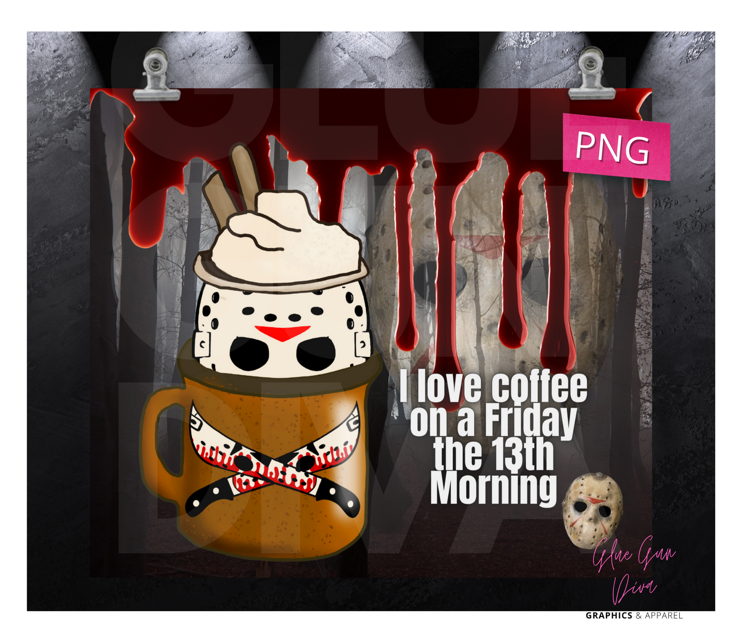 Friday the 13th Coffee -Digital tumbler wrap for 20 oz skinny straight tumbler