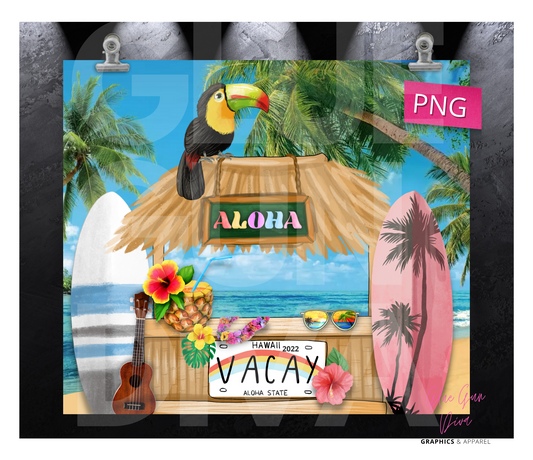 Aloha Hawaii-   Digital tumbler wrap for 20 oz skinny straight tumbler