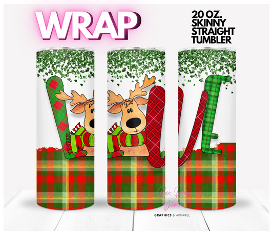 Christmas Love Plaid - Digital tumbler wrap for 20 oz skinny straight tumbler