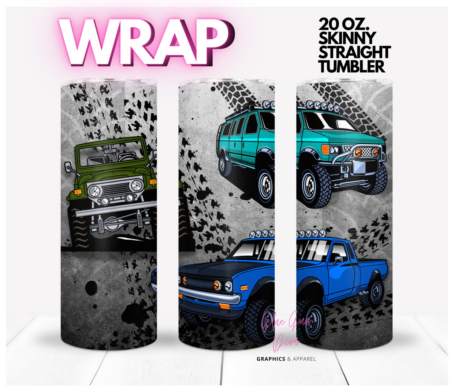 Fun Trucks - Digital tumbler wrap for 20 oz skinny straight tumbler