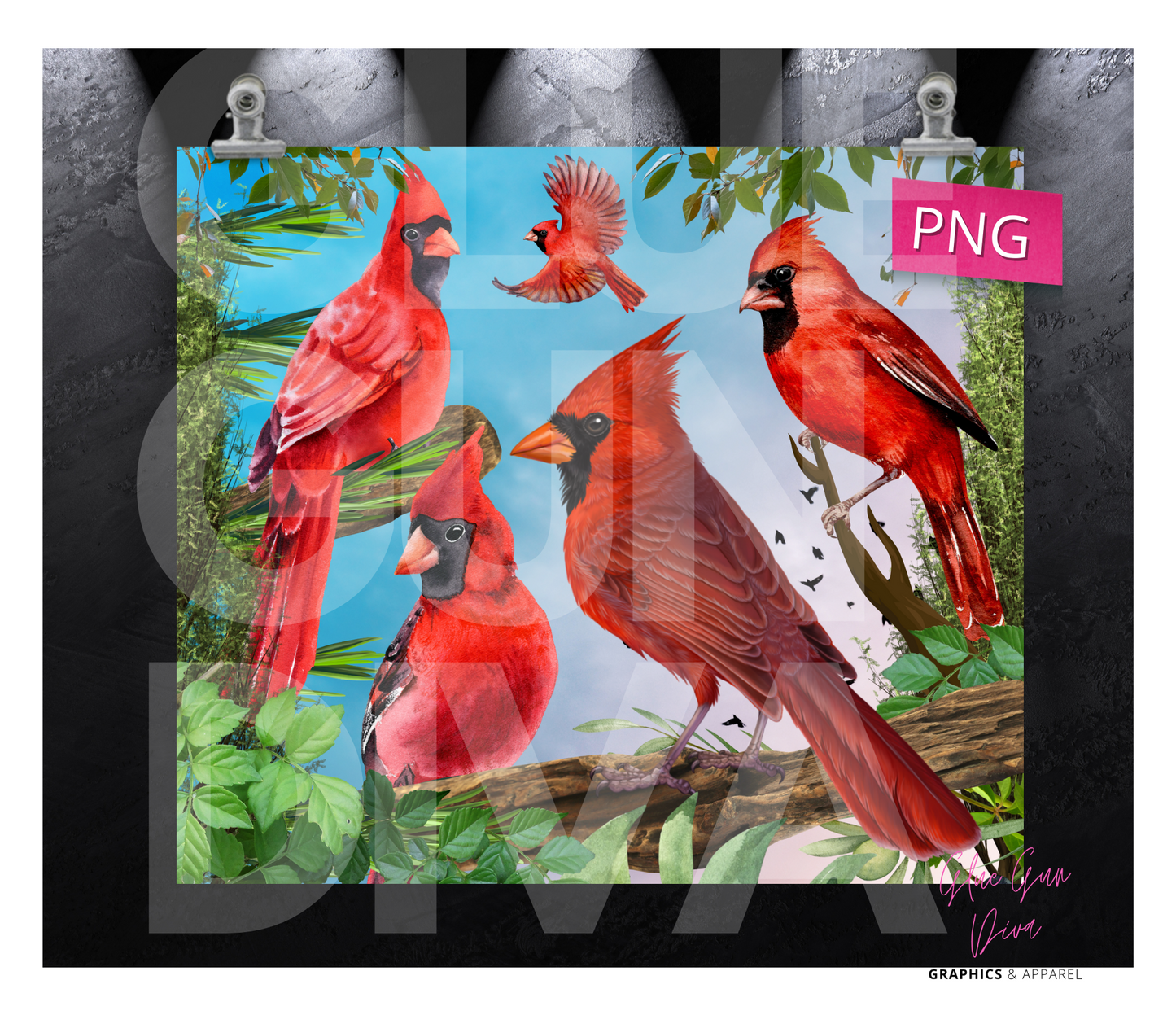 Cardinals - Digital tumbler wrap for 20 oz skinny straight tumbler