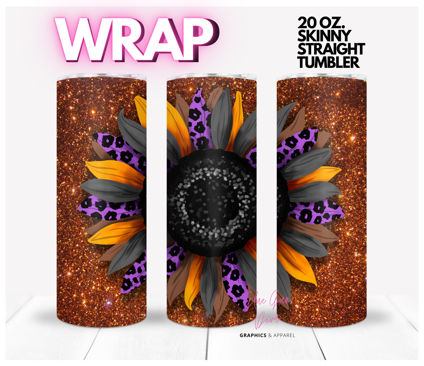 Halloween Sunflower Dark-  Digital tumbler wrap for 20 oz skinny straight tumbler