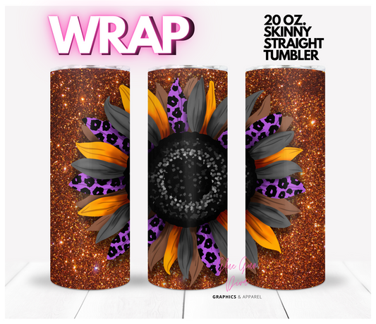 Halloween Sunflower Dark-  Digital tumbler wrap for 20 oz skinny straight tumbler