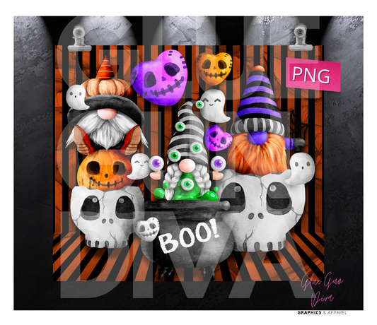 Halloween Gnome Trio -  Digital tumbler wrap for 20 oz skinny straight tumbler