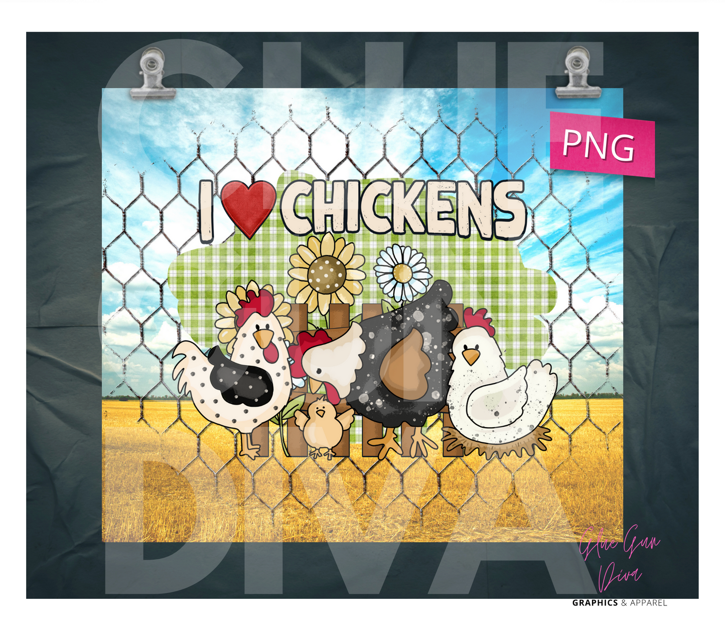 I Love Chickens-Digital tumbler wrap for 20 oz skinny straight tumbler