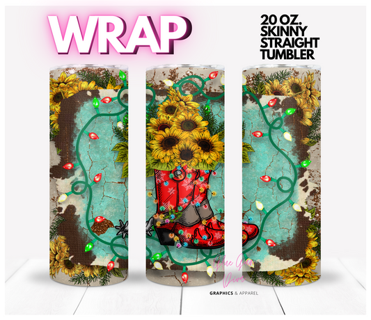 Western Holiday Sunflower Arrangement- Digital tumbler wrap for 20 oz skinny straight tumbler