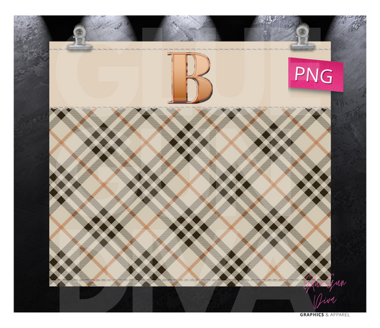 Letter B Plaid Canvas with Initial  -  Digital tumbler wrap for 20 oz skinny straight tumbler