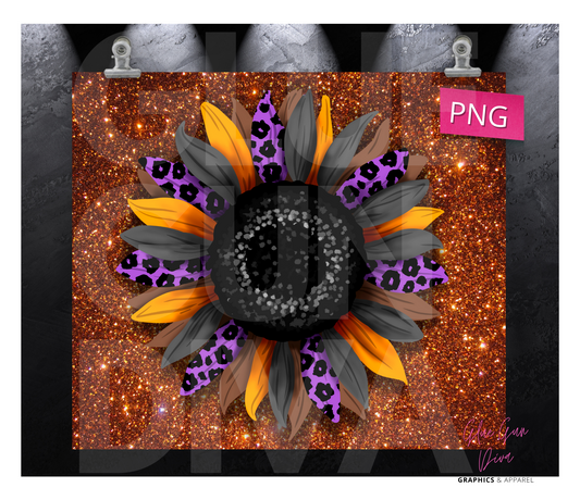 Halloween Sunflower Dark-  Digital tumbler wrap for 20 oz skinny straight tumbler