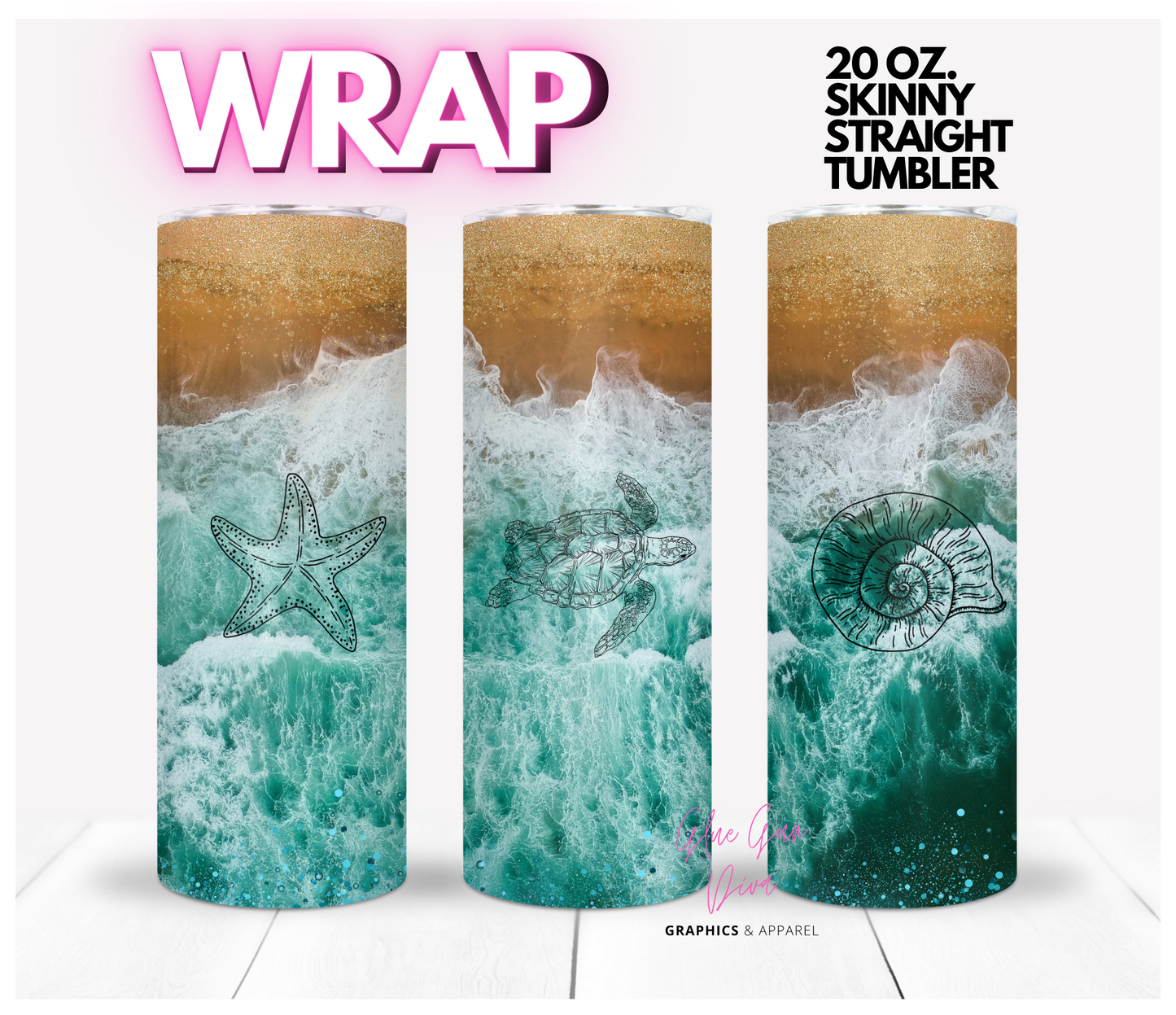 Cali Ocean - Digital tumbler wrap for 20 oz skinny straight tumbler