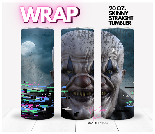 Bad TV Reception Clown -  Digital tumbler wrap for 20 oz skinny straight tumbler