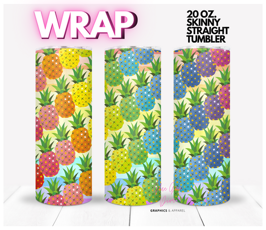 Pineapple Party- Digital tumbler wrap for 20 oz skinny straight tumbler