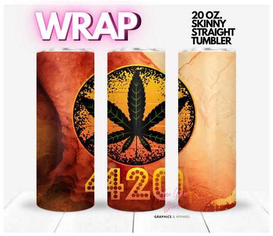 420 Cannabis Orange - digital tumbler wrap for 20 oz skinny straight tumbler