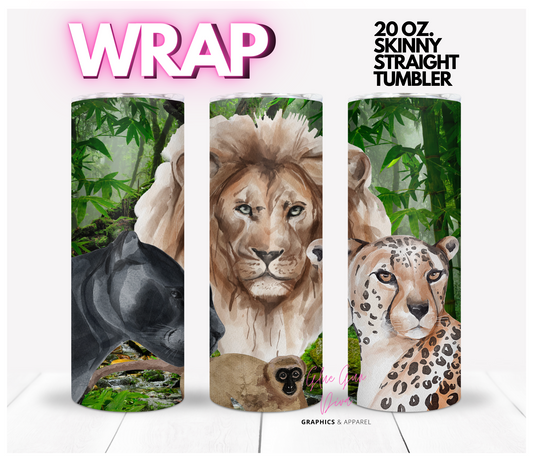 Jungle Animals Lion- Digital tumbler wrap for 20 oz skinny straight tumbler