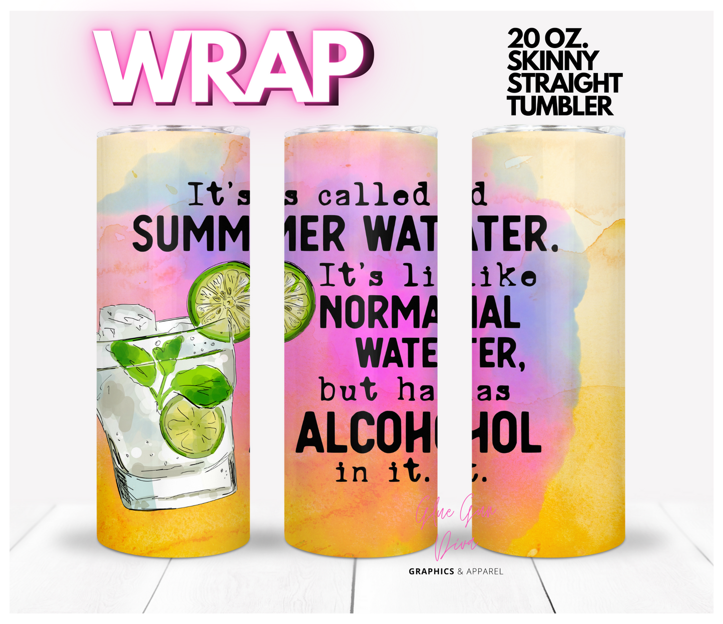 Summer Water- Digital tumbler wrap for 20 oz skinny straight tumbler