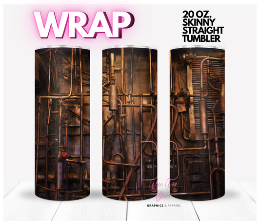 Steampunk Pipes - Digital tumbler wrap for 20 oz skinny straight tumbler