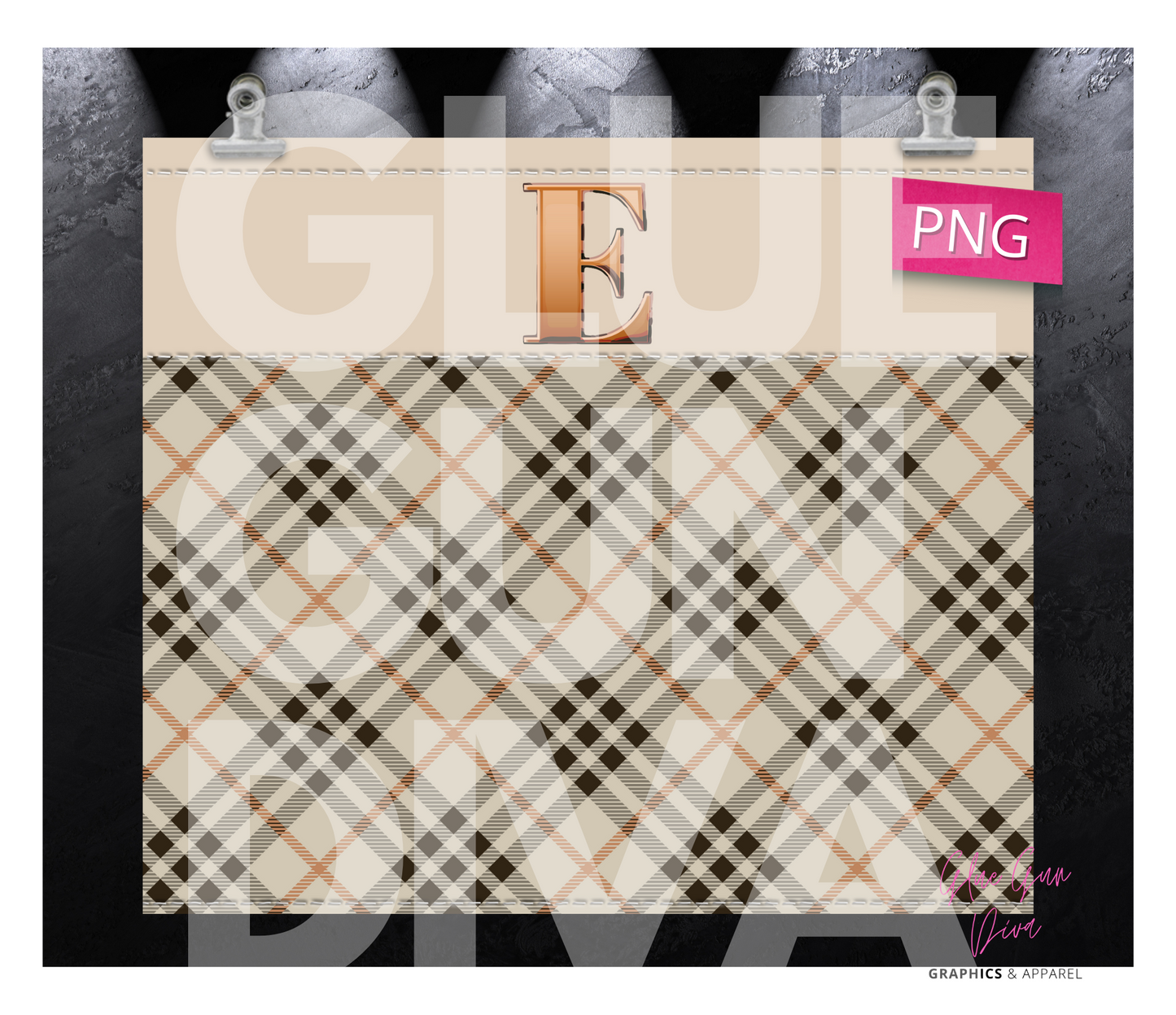 Letter E Plaid Canvas with Initial  -  Digital tumbler wrap for 20 oz skinny straight tumbler