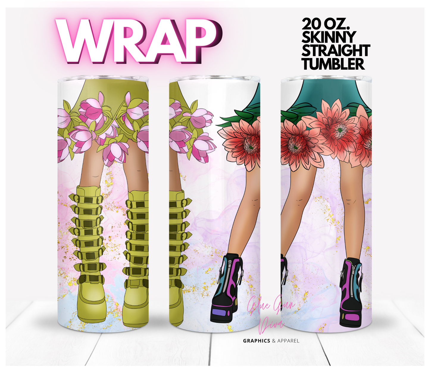 Flower Girls -Digital tumbler wrap for 20 oz skinny straight tumbler