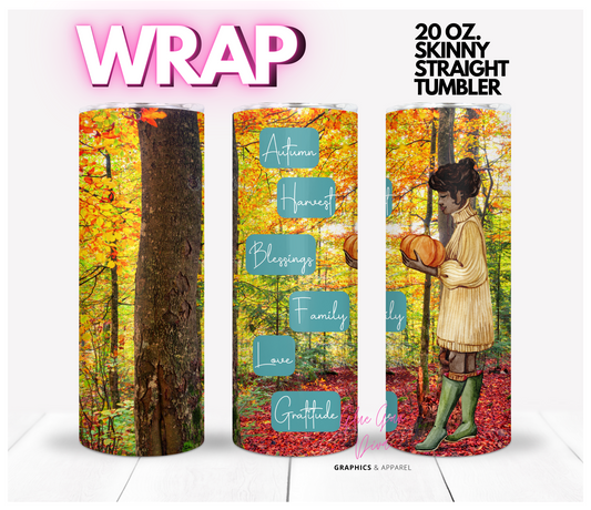 Fall Words-  Digital tumbler wrap for 20 oz skinny straight tumbler