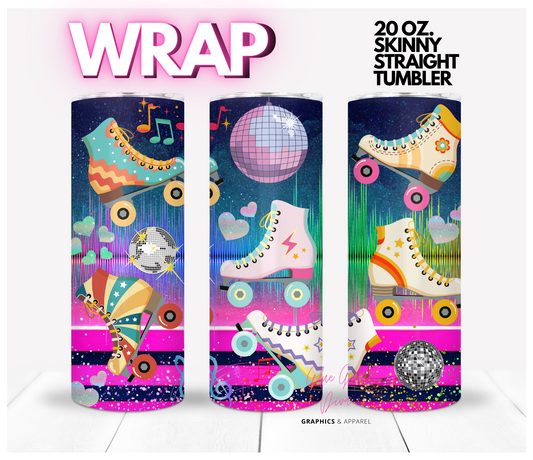 Roller Skates - Digital tumbler wrap for 20 oz skinny straight tumbler