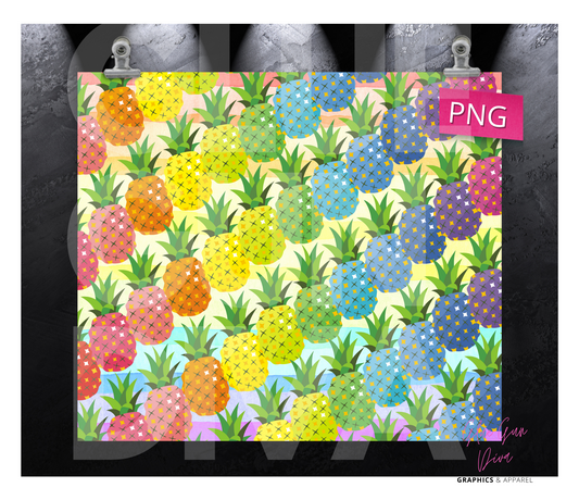 Pineapple Party- Digital tumbler wrap for 20 oz skinny straight tumbler