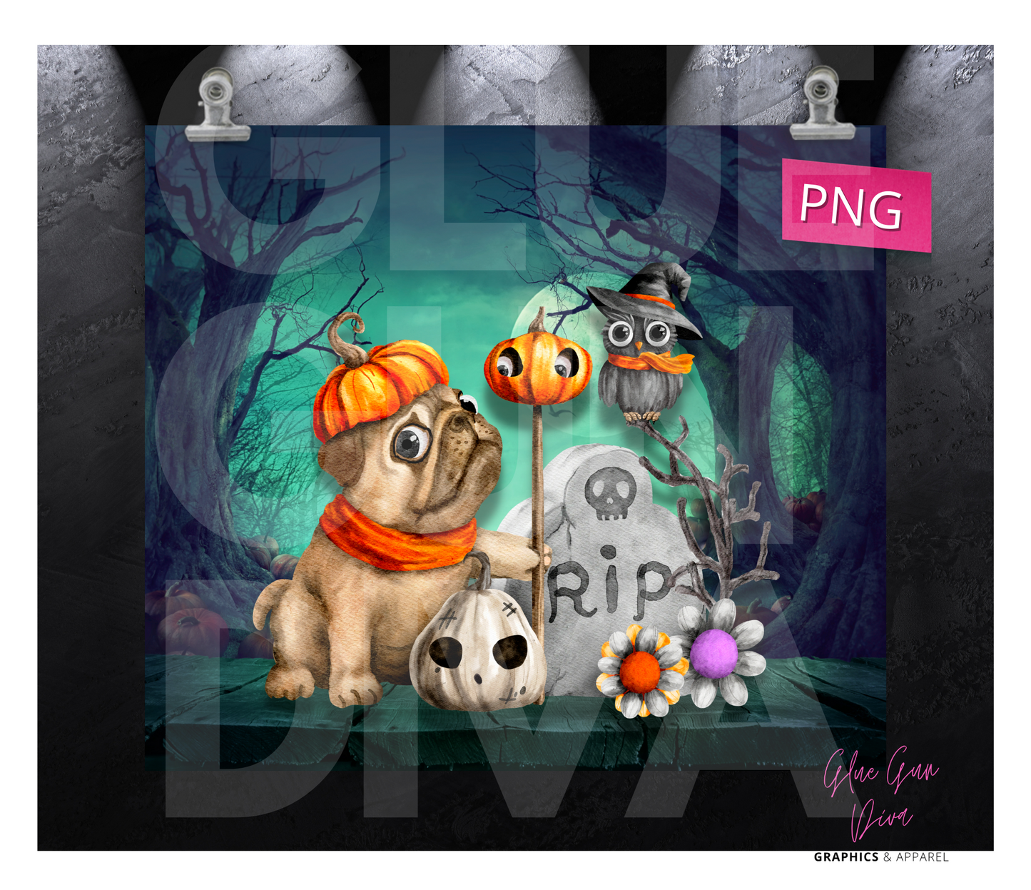 Puppy and friends Halloween -  Digital tumbler wrap for 20 oz skinny straight tumbler