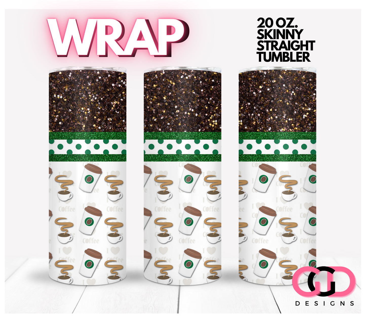 Cafe - Digital tumbler wrap for 20 oz skinny straight tumbler