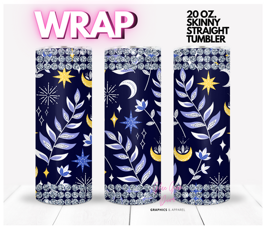 Moon Stars Rhinestones -  Digital tumbler wrap for 20 oz skinny straight tumbler