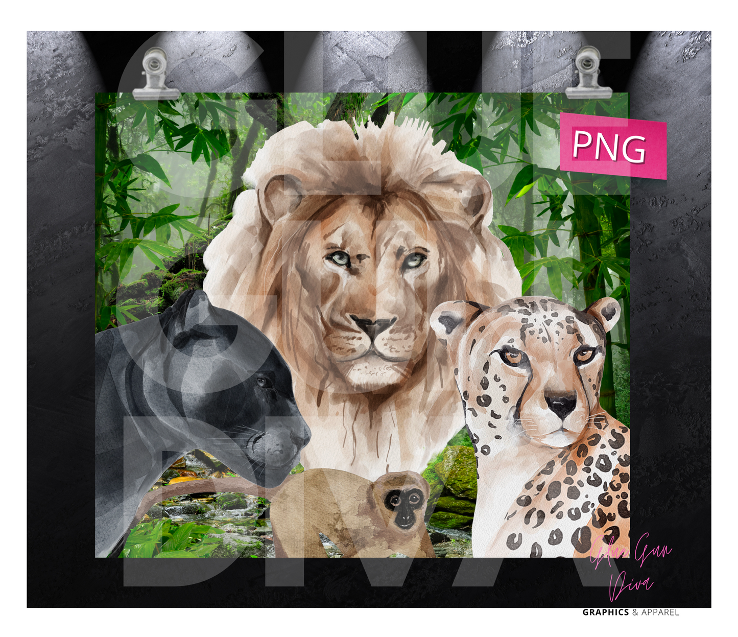 Jungle Animals Lion- Digital tumbler wrap for 20 oz skinny straight tumbler