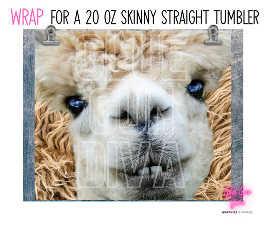 Llama face - Digital tumbler wrap for 20 oz skinny straight tumbler