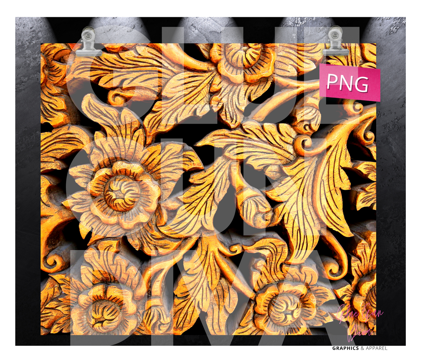 Wood Carved Flowers - Digital tumbler wrap for 20 oz skinny straight tumbler