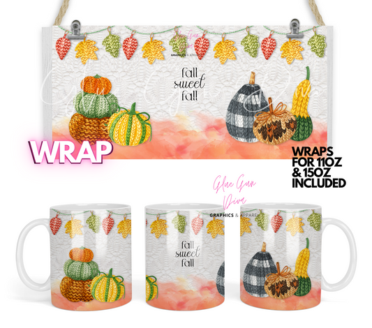 Knitted Pumpkins Fall sweet Fall - Digital mug wrap for 11 and 15 oz