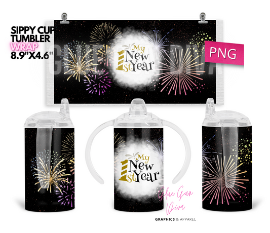 My first New Year - Digital Sippy Cup Wrap for kid's cups 12 oz