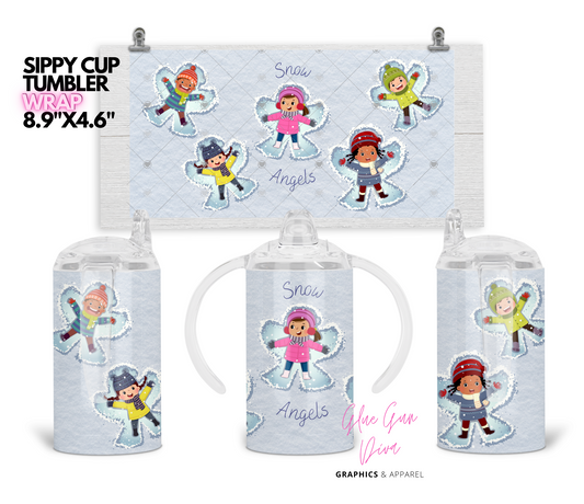 Snow Angels - Digital Sippy Cup Wrap for kid's cups 12 oz
