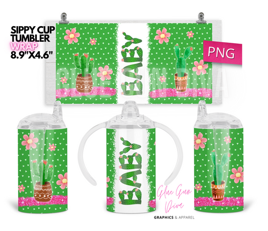 Baby and Succulents- Digital Sippy Cup Wrap for kid's cups 12 oz