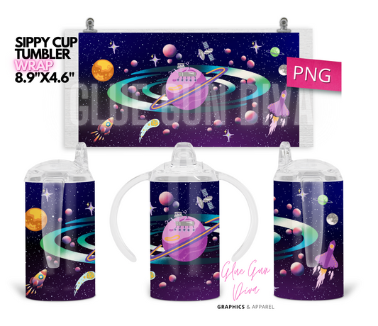Galaxy - Digital Sippy Cup Wrap for kid's cups 12 oz