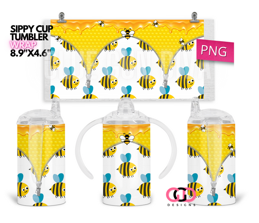 Honey Bees - Digital Sippy Cup Wrap for kid's cups 12 oz