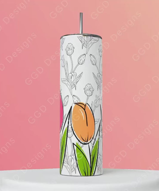 Tulips Drawing-   Digital tumbler wrap for 20 oz skinny straight tumbler