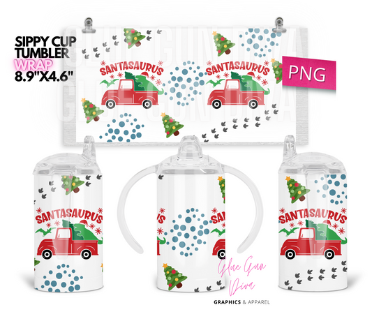 Santasaurus - Digital Sippy Cup Wrap for kid's cups 12 oz
