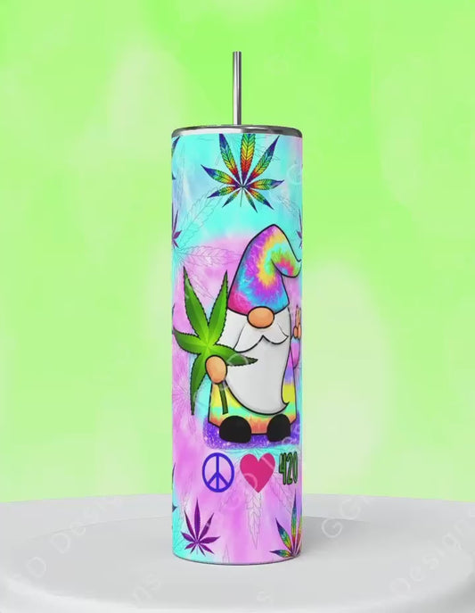Peace Love 420 Gnome-   Digital tumbler wrap for 20 oz skinny straight tumbler