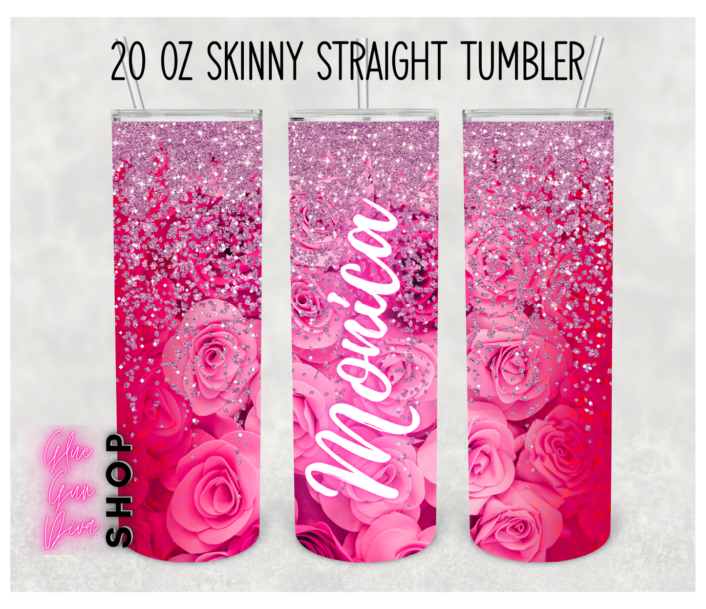 Personalized Pink, Red Roses, Glitter Valentine's Day,  Insulated Tumbler