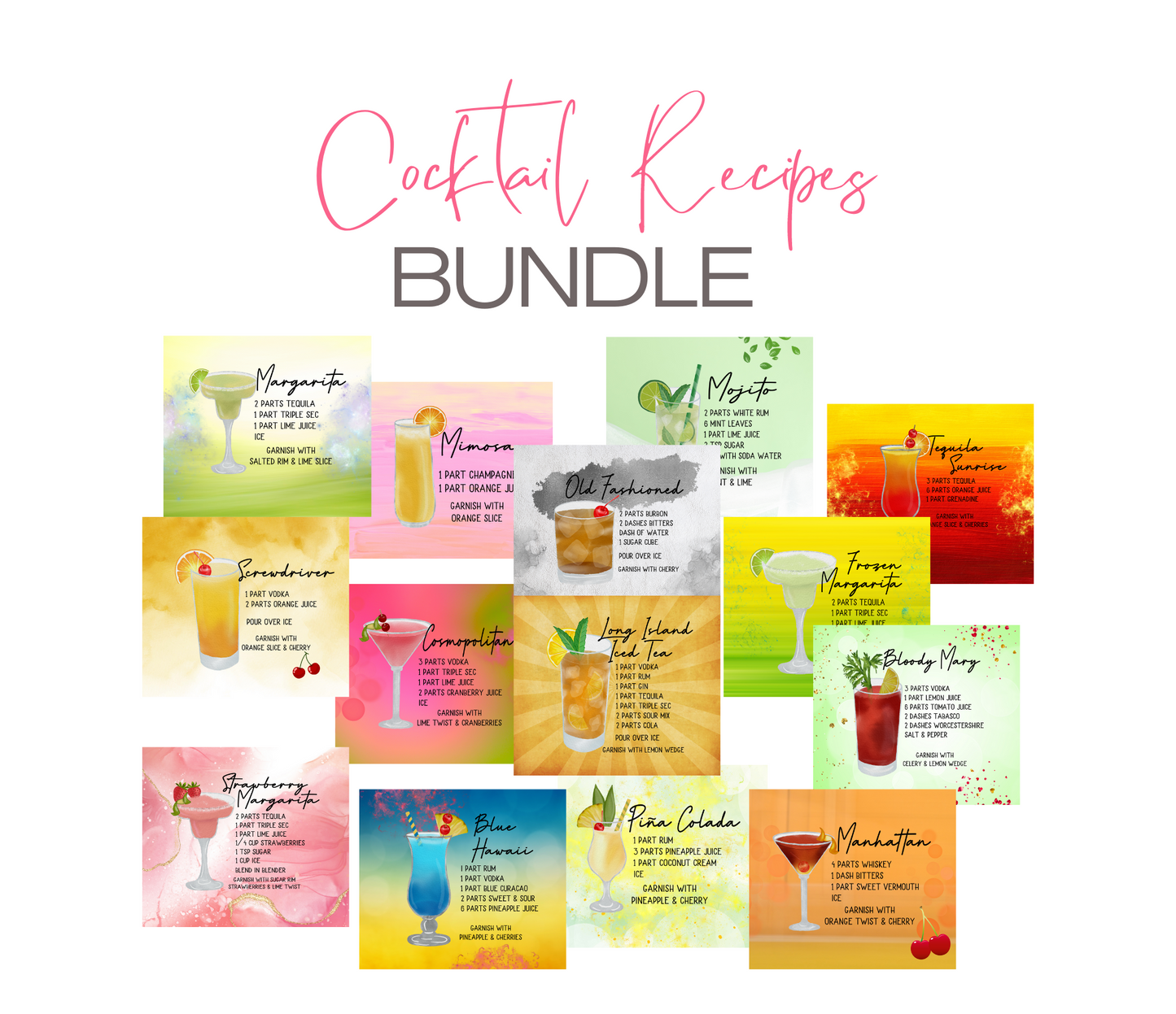 Cocktail Recipe BUNDLE - 14 images